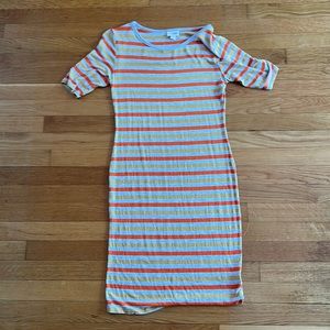 Gray Orange and Yellow striped fitted dress (longer), Small, New (worn once)